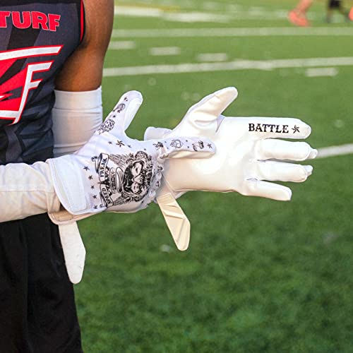 Battle Speed Freak Sports Football Gloves, Ultra-Tack Sticky Pro-Style Receiver Gloves, Football Sticky Receiver Gloves, No Slip Football Gloves - Adult & Youth (White, X-Large, Adult) #TOP1