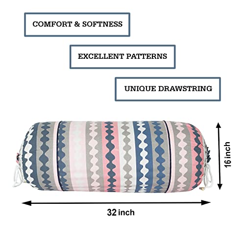 Image of Kuber Industries Bolster Covers | Soft Cotton Bolster Cover Set | Diwan Round Bolster Pillow Covers | Zig Zag Design Roll Masand Cover | 16x32 Inch | Pack of 6 | Multicolor