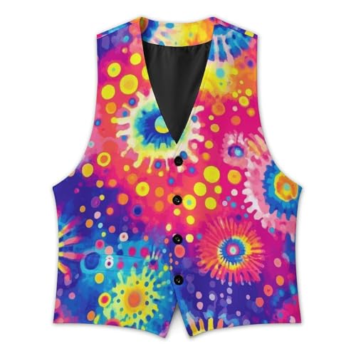 Colorful Dots Tie Dye Men's Suit Vest Slim Fit V-Ncek Waistcoat Business Casual Vest3