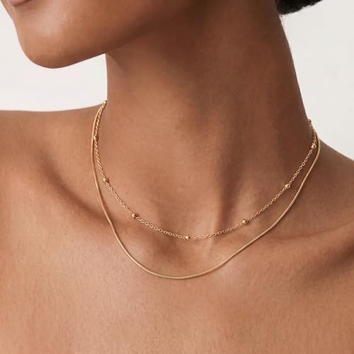Image of Tewiky Layered Necklaces for Women 14k Gold Plated Chain Necklace Set