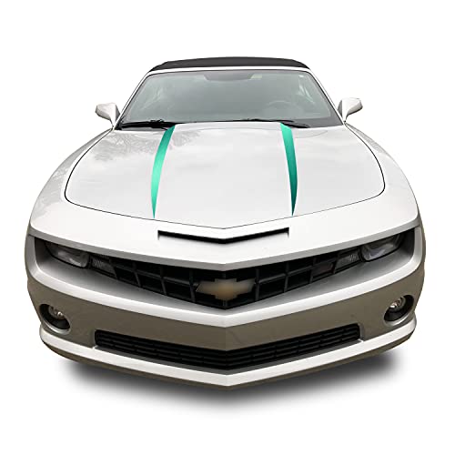 Gomu Hood Spears Stripes Vinyl Decal Overlay Wrap Trim Inserts Sticker Compatible with and Fits Camaro 2010 2011 2012 2013 2014 2015 - Metallic Matte Chrome Teal