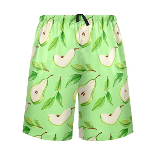 Green Pear Leaves Pajama Shorts for Men Lounge Pants Pajama Pants Men's Separate Bottoms with Pockets, S-XXL-XXL