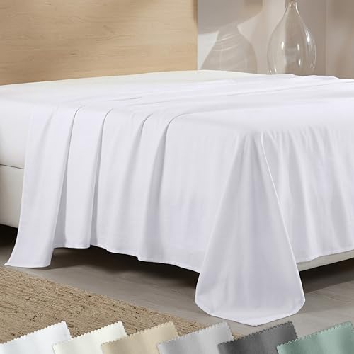 California Design Den Queen Size Flat Bed Sheet Only - Soft 400 Thread Count 100% Cotton Sheet Sateen, Breathable and Durable Bed Sheets - White