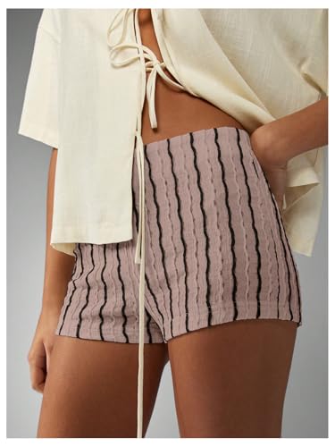 Image of MakeMeChic Women's Summer Crochet Shorts Striped Knit Pajama Micro Mini Shorts Lounge Bottoms