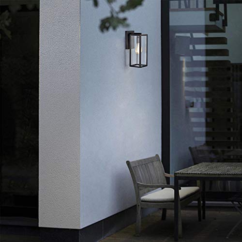 Image of MICSIU Dusk to Dawn Outdoor Lighting, 14.5 Inch Modern Farmhouse Exterior Wall Sconce with Clear Glass, Industrial Black Outside Light for House Garage Entryway, E26 Base 100W Max, ETL Listed