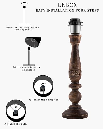 Image of Homesake Floral Carved Wood Table Lamp with Shade | Handcrafted Bedside Lamp, E27 Holder| Bulb Included |Warm Light Night Lamp, Bedroom, Living Room, Study & Home Decor, KD Off-White Drum