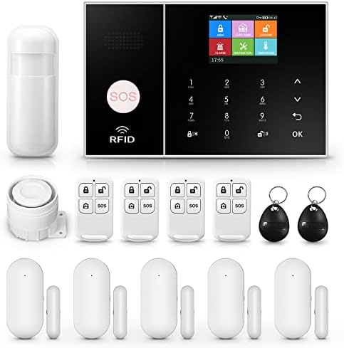 Clouree 4G Smart Home Security Alarm Kits, Wireless WiFi Home Alarm System with Siren, PIR Motion Sensor, Remote Controls, Window/Door Sensor, Support SMS Push/APP Linkage Alert