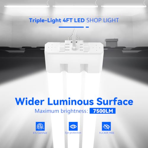Image of JESLED 4FT LED Shop Lights, 3CCT Selectable 50W 7500LM, Linkable, ETL
