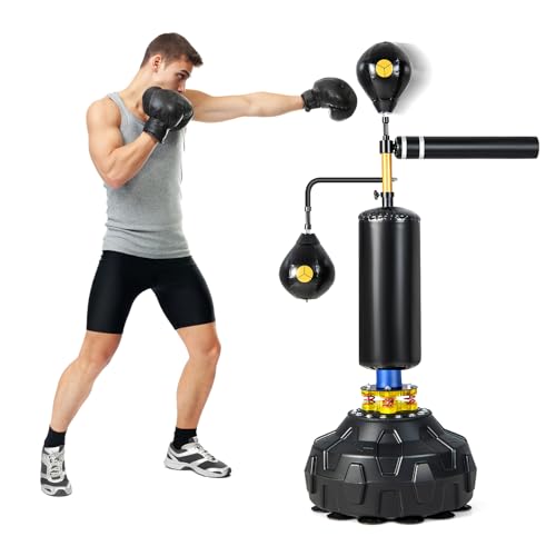 LDAILY Punching Bag, Boxing Speed Trainer with 2 Reflex Balls, 360°Spinning Bar, Adjustable Height (66