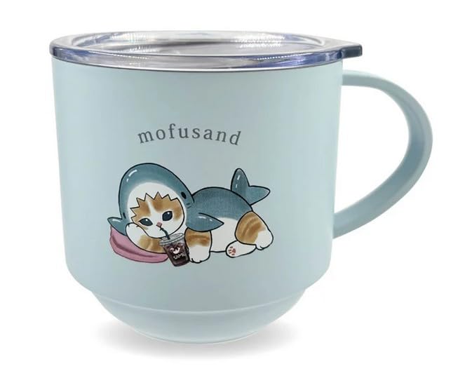 Mofusand Shark Cat Stainless Steel Mug with Stacking Lid 9.5oz Cup
