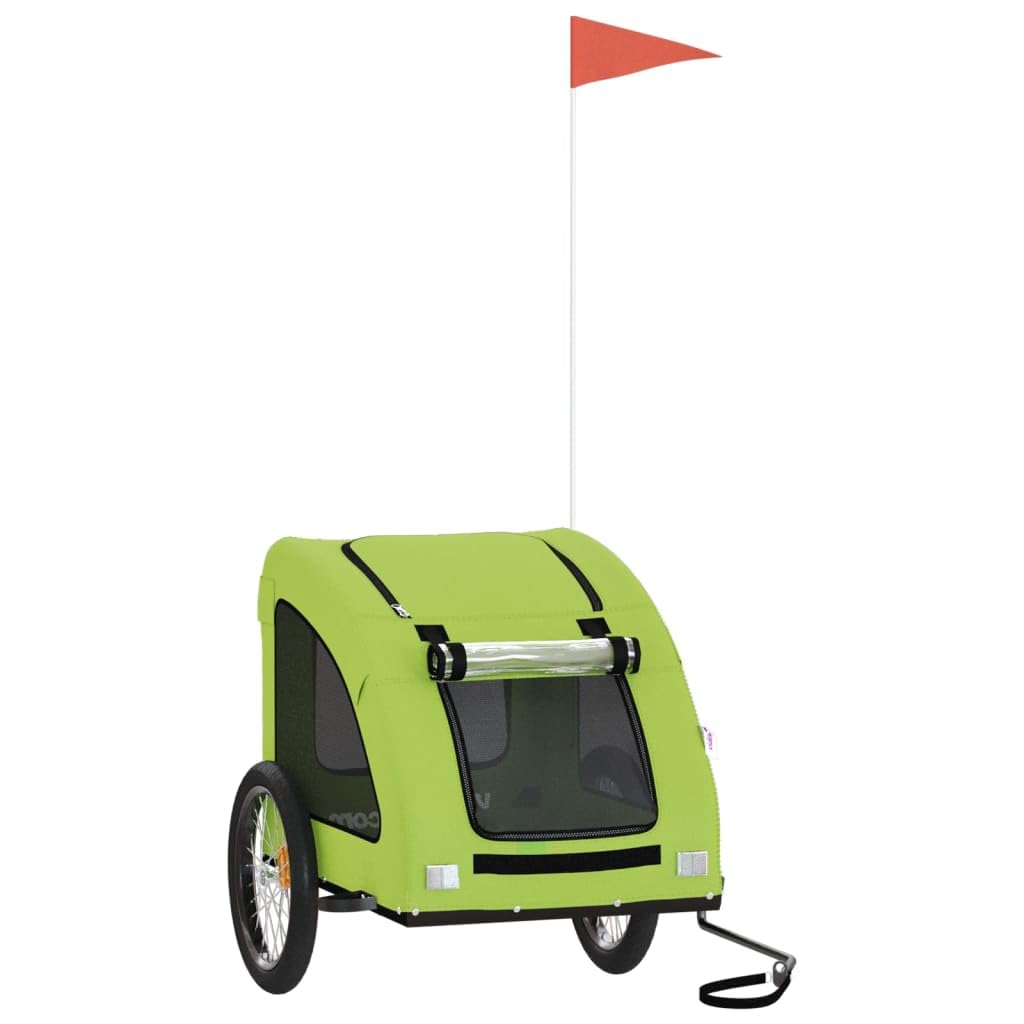vidaXL Pet Bike Trailer, Pet Cart Carrier for Small Dogs, Dog Bike Trailer with Flag, Dog Bicycle Wagon Cargo Bike Cart, Green Oxford Fabric and Iron