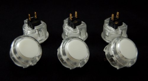 6pc Set of Sanwa OBSC-30-W Clear White Push Buttons
