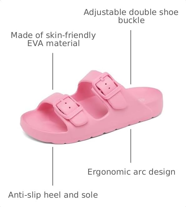 Image of INMINPIN Boys Girls Double Buckle Slide Sandals Comfort Beach Pool Shower Slippers Adjustable Indoor Outdoor Little Kid /Big Kid