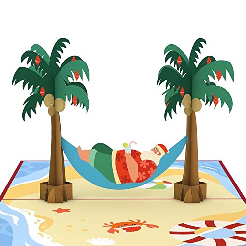 Lovepop® 3D Pop-Up Karte Weihnachten lustige Weihnachtskarte Santa Weihnachtsmann in Hängematte Strand | mit Versteckfach für Geldgeschenke & Gutscheine | inkl. Umschlag | Ausziehbare Notiz