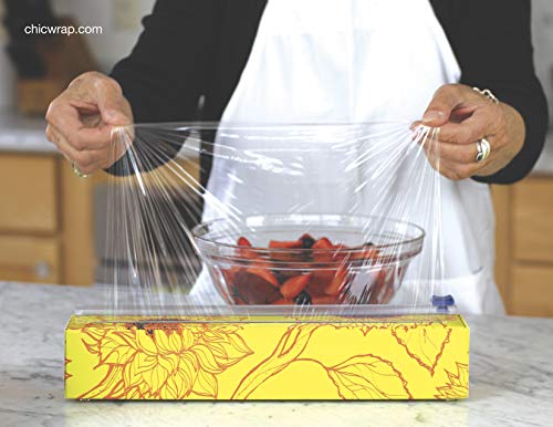 ChicWrap Sunflower Refillable Plastic Wrap Dispenser with Slide Cutter and 250' of Professional BPA Free Plastic Wrap - Thumbnail 3