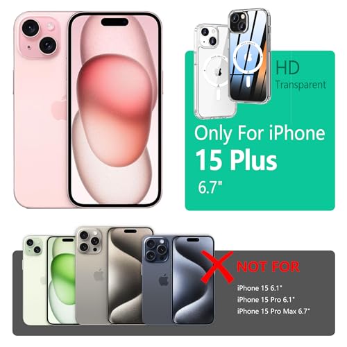 Image of ONES for iPhone 15 Plus Case, Hybrid Magnetic Phone Case, Compatible with MagSafe, Military Grade Protection, Shockproof Airbag, Anti-Yellow Silicone Cover, Scratch-Resistant, Thin, Clear