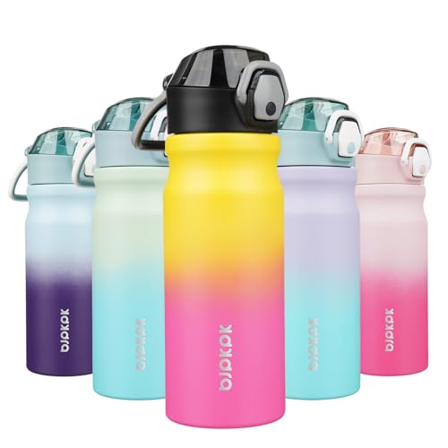Image of BJPKPK 18 oz Water Bottle with Straw & Handle, Insulated Stainless Flask | Leak Proof Locking Lid, Thermal, Double Wall Vacuum, Keeps Hot /Cold, BPA Free, Dishwasher Safe, Travel & Sports, Rainbow