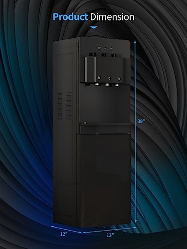 Image of TABU Bottom Loading Water Cooler with 3 Temperature-Hot, Cold, Room Settings, 3 or 5 Gallon Bottle Freestanding Water Dispenser with Child Safety Lock, Anti-Scalding, for Home /Office,Black