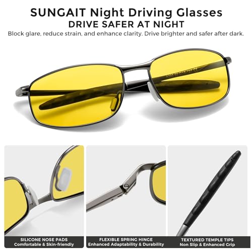 Image of SUNGAIT Mens Narrow Polarized Sunglasses Metal Frame Small Rectangle Retro Durable UV400 Protection