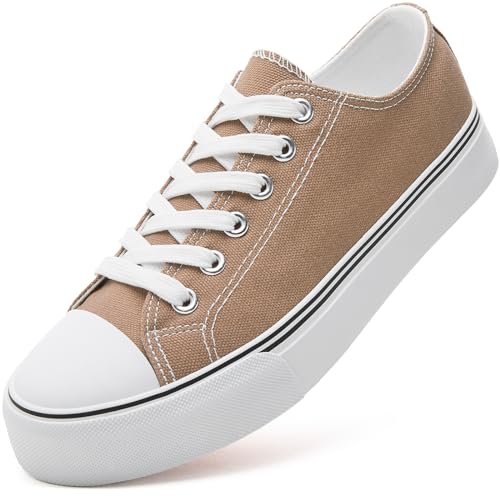 Image of ZGR Womens White Tennis Shoes for Women,Low Tops Lace up Canvas Sneakers