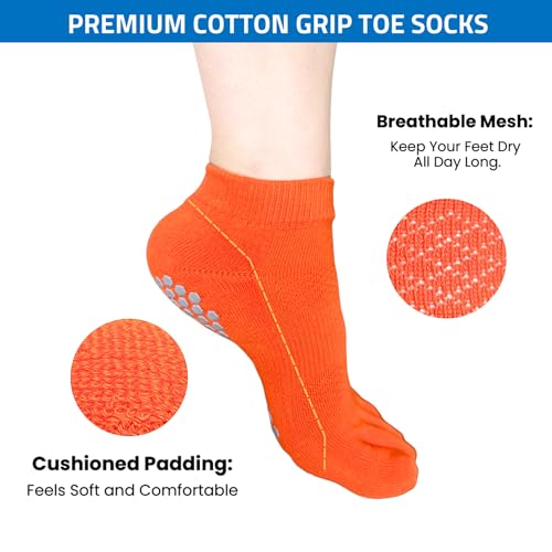 Image of Soxsense Multi-Pack Sports Grip Toe Socks with Cushion, Non-Slip Finger Socks for Pilates, Home Gym, Soccer, basketball