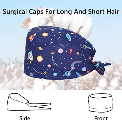 PlandleLee OP Hauben Stoff Krankenschwester, Schrubben Kappe Bedruckte Füllig Turban Hut Verstellbare Füllig Haarabdeckung Unisex Doktor Kappe mit Schweißband