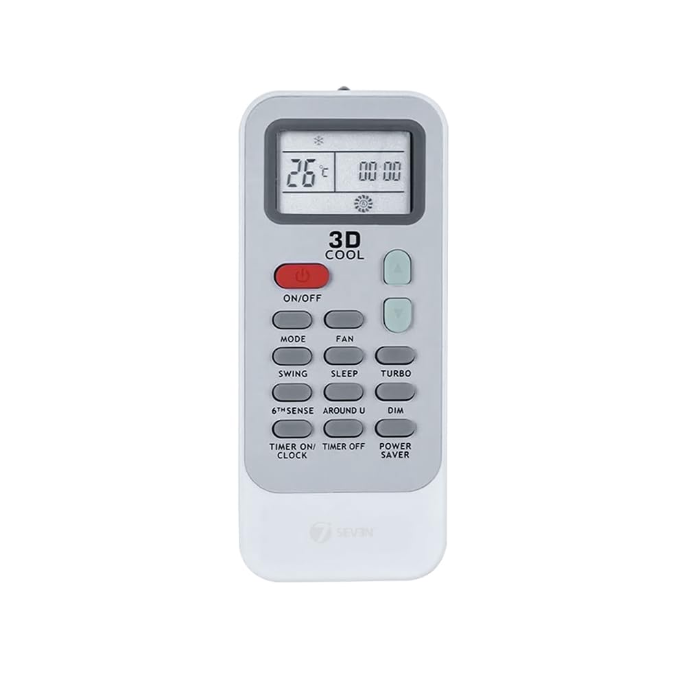 7SEVEN® Compatible with Whirlpool Ac Remote Control DG11J1 Model 129 with 3D Cool Suitable for 1 | 1.5 | 2 Ton Split and Window Air Conditioner - Match Each Keys Exactly with Existing Remote