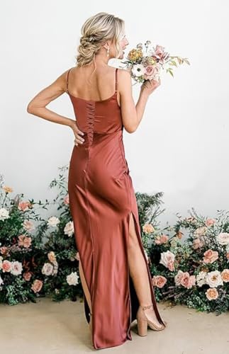 FOOHJMH Satin Bridesmaid Dresses for Women Spathtti Strapless Prom Dress Formal Evening Party Gowns with Slit2