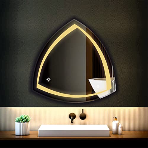 Image of LED Mirror Glass Bathroom Wall - Decorative Led Mirror with Touch Sensor Lights Cabinet Vanity Wall Design Darpan Full Length for Home (21x21 Inch Round DH1)