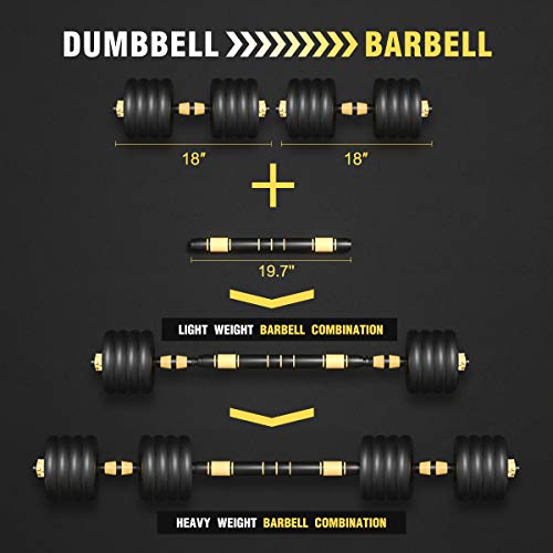 ER KANG Adjustable Fitness Dumbbells Set, 88lbs Free Weights Dumbbells with 19.7 Connecting Rod Used As Barbell for Home Gym, Workout, Whole Body Training, 2 Pieces/Set, Ship from The US - Thumbnail 5