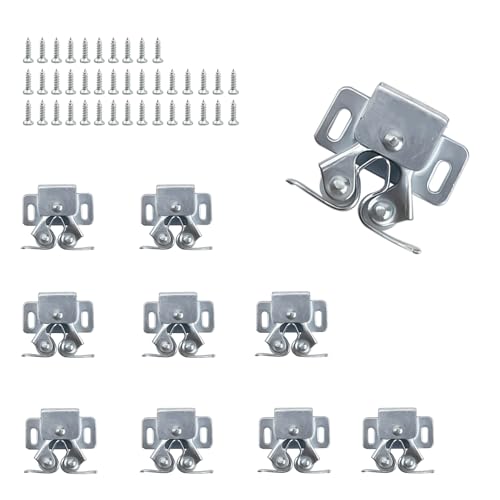 PHMING 10 Stück Möbelschnapper Kaltgewalzter Stahl, Doppelrollen Türschnapper, Schrank Verschluss mit Schrauben, Schnappschloss für Kleiderschränke, Schränke, Schubladen (Schnallenverstellbereich 7 MM