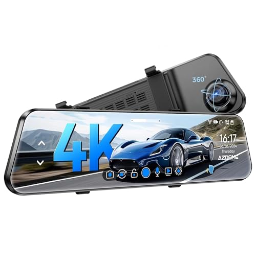AZDOME PG17 2CH Mirror Dash Cam 4K - 12" Touch Screen - 24H Parking Mode - Mirror Dash Cam - Minimize Blind Spots - Built-in GPS & WiFi - Reverse Assist - Supports Voice Command