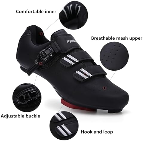 Kyedoo Mens Womens Cycling Shoes Compatible with Pelaton Bike Shoes Road Bike Shoes Riding Bicycle Pre-Installed with Look Delta Cleats Clip Indoor Outdoor Pedal, Black, 11 Women/9 Men