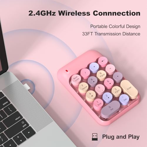 Image of MOFII Wireless Number Pads - Pink Numeric Keypad 18 Keys USB 2.4G Round Keycap Colorful Extensions Keypads, Financial Accounting Portable Numpad 10 Key for Laptop /PC /Notebook /Surface Pro