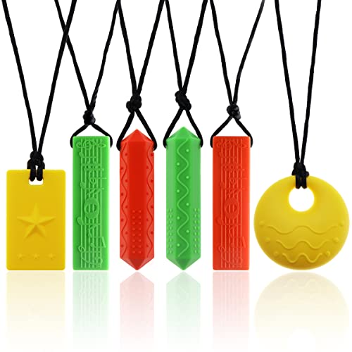Collar mordedor autismo,6 Piezas Collar de Mordedores,juguetes Masticable sensoriales Colgante,Para niños Con TDAH, Dentición, Autismo, Necesidades Mordiendo(mix 9)
