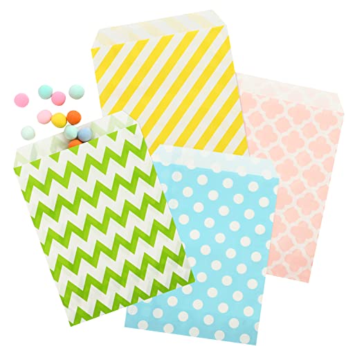 Kesote 100 Bolsas de Papel para Caramelos Bolsas de Papel para Regalos de 4 Colores e Diferentes Patrones, Olas, Punto y Rayas diagonales (Colores aleatorios)