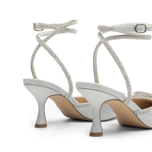 DREAM PAIRS Kitten Heels Rhinestone Bow Ankle Strap Stiletto Pointed Closed Toe Heels for Women Pumps Wedding Bridal Party Dress Shoes4