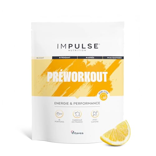 Preworkout poudre Citron 350g – Pre Workout avec Caféine 200mg, BCAA, Arginine, Citrulline, Acides Aminés – Complément Alimentaire Énergie, Endurance, Focus µ- Fabriqué en France