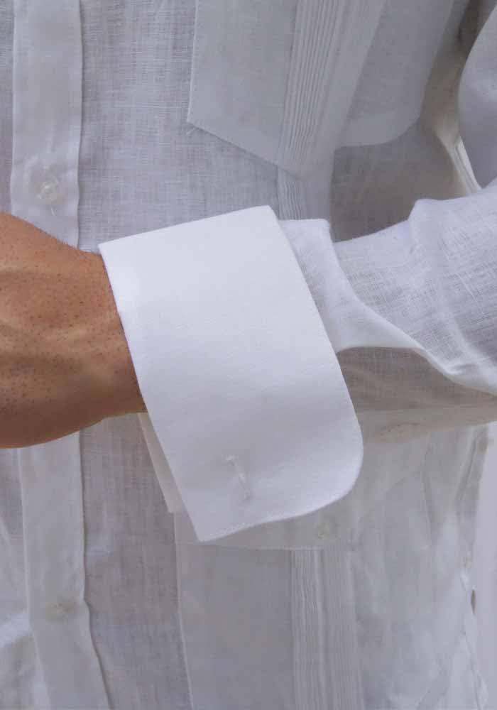 Four Buttoned Pockets Men's Wedding Shirt, Cubano Pleats. Slim Fit. French Cuff. Classic Guayabera