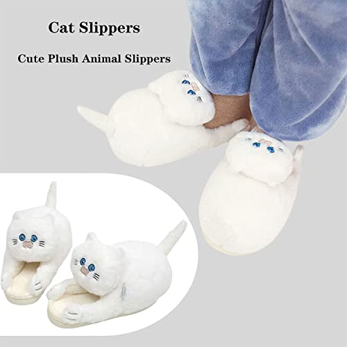 Cat Slippers for Women Kawaii Cute Plush Animal Slippers Fuzzy Warm House Shoes Winter Cat Slippers for Indoor and Outdoor (Gray)2
