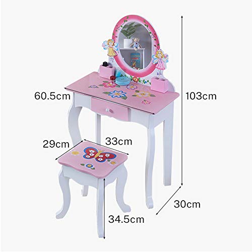 Kids' Vanity Set With Mirror Children Dressing Table And Stool Set For Little Girls Makeup Vanities Child Bedroom Wooden Furniture (Pink) #TOP7