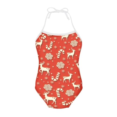 Image of Christmas Girls One-Piece Swimsuits Beach Halter Swimwear Bathing Suit for 3-10 Years