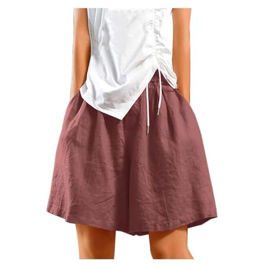 Pantacourt Femme ete Fluide en Lin Short Longueur Genou Jambe Large Jogging Pas Cher Shorts Lin Coton Sport Femmes ete Chic Large Fluide Shorts et Bermudas Grande Taille Élastique Short avec Poches