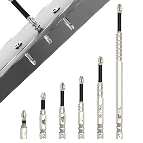 6 Piezas Kit de Puntas de Destornillador Duraderas y de Precisión,Brocas Magnéticas de Alta Resistencia,Puntas de Destornillador Magnéticas Antideslizantes,para Destornilladors(25,50,65,70,90,150mm)