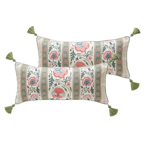 ISAENNE Design Lumbar Retro Elegance Linen Throw Pillow Covers 12"x28"