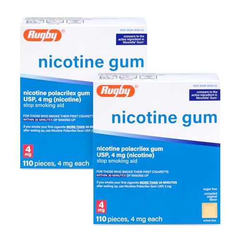 Rugby Polacrilex 4mg Nicotine Gum - Original Flavor, Quit Smoking and Vaping Aid, Sugar-Free, 110 Count (2-Pack)