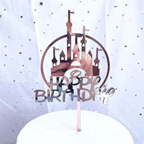 AILEXI Décorations de gateaux de paillettes acryliques de 1 compte - Joyeux anniversaire Chateau rose