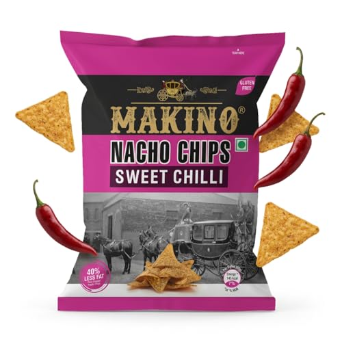 Image of Makino Nachos Chips Sweet Chilli Flavor | Corn Nachos Snack (150g x 3) | Crunchy Tortilla Chips for Dip & Party | Gluten Free Snack