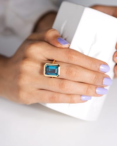 YoTreasure London Blue Doublet Quartz 'Aurora Flare' Ring Solid 14K Yellow Gold Over 925 Sterling Silver Jewelry2