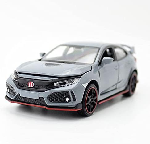 Civic Type R Toy Car Hatchback Sports Diecast Model Car 1/32 Scale Metal Pull Back Friction Powered Vehicles Doors Open Light Sound Alloy Casting Toys for Boys Kids Adults Birthday Gifts, Cement Grey